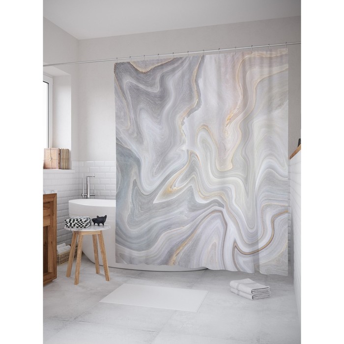 Фотоштора для ванной «Мраморные волны», сатен, размер 180х200 см