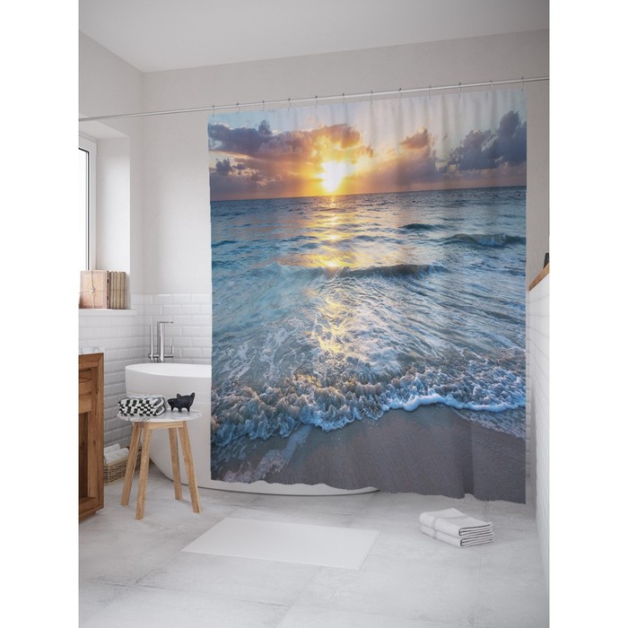 Фотоштора для ванной «Игривое море», сатен, размер 180х200 см - Фото 1