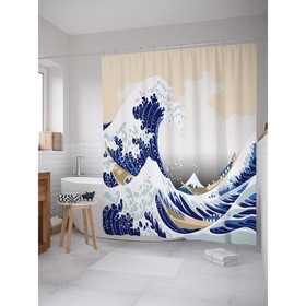 Фотоштора для ванной «Волна в Канагаве», сатен, размер 180х200 см