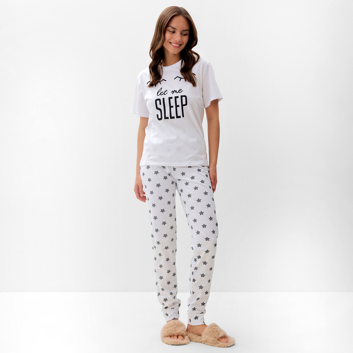 Пижама женская (футболка, брюки) KAFTAN Sleep, размер 52-54, белая - Фото 1