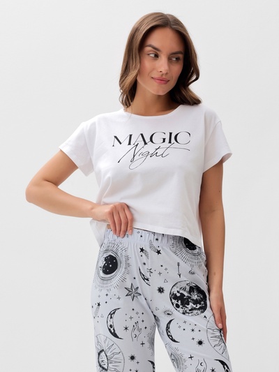 Пижама женская (футболка, брюки) KAFTAN Magic night, размер 40-42, белая