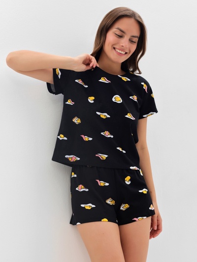 Пижама женская (футболка, шорты) KAFTAN Egg, размер 44-46, чёрная
