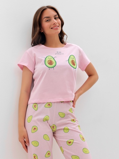 Пижама женская (футболка, брюки) KAFTAN Avocado, размер 40-42, розовая