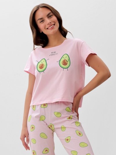 Пижама женская (футболка, брюки) KAFTAN Avocado, размер 52-54, розовая