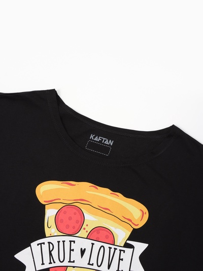 Пижама женская (футболка, брюки) KAFTAN Pizza, размер 44-46, чёрная