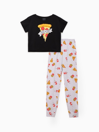 Пижама женская (футболка, брюки) KAFTAN Pizza, размер 44-46, чёрная
