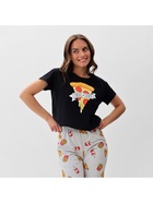 Пижама женская (футболка, брюки) KAFTAN Pizza, размер 48-50, чёрная - фото 23538489
