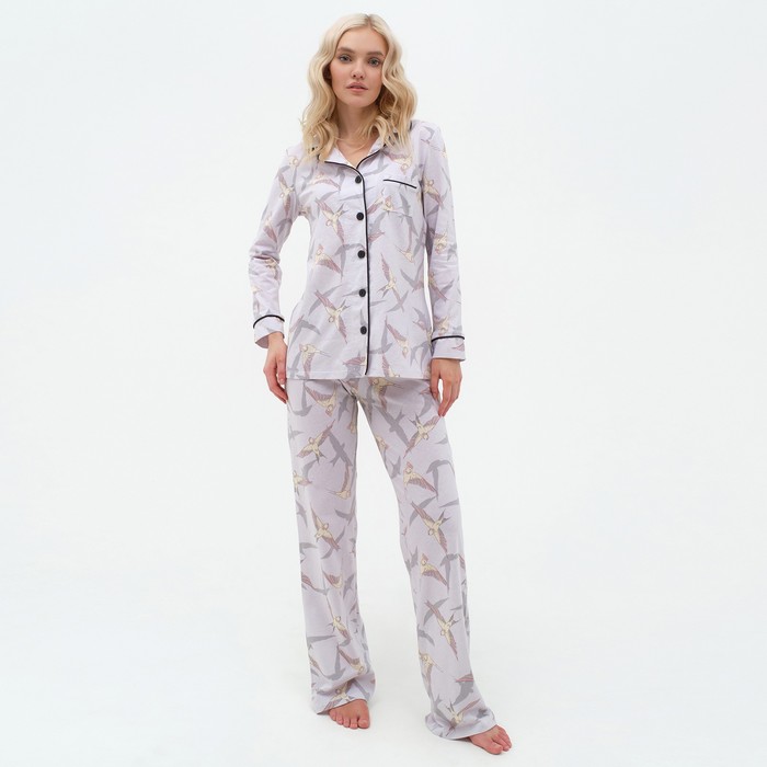Пижама женская (рубашка и брюки) KAFTAN Birds размер 48-50, серый - Фото 1
