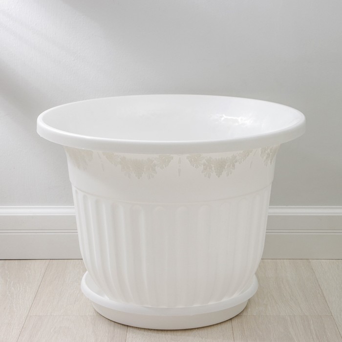 Горшок для цветов с поддоном «Лозанна», 40 л, пластиковый, белый - Фото 1