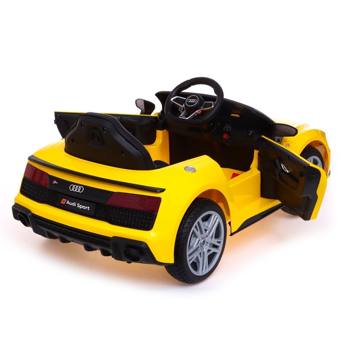 Электромобиль AUDI R8 SPYDER, EVA колёса, кожаное сидение, цвет жёлтый - фото 1886784860