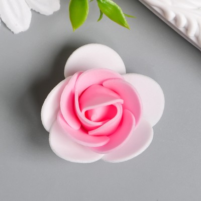 Декор для творчества "Белая роза с ярко-розовой серединкой" d=3,5 см