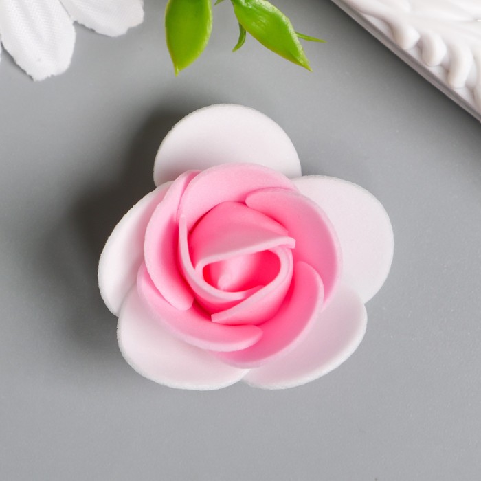 Декор для творчества "Белая роза с ярко-розовой серединкой" d=3,5 см - Фото 1