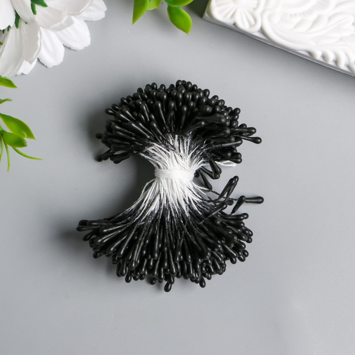 Тычинки для цветов "Капельки матовые чёрные" d=1,5 мм набор 400 шт длина 6 см - Фото 1