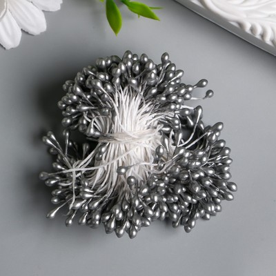 Тычинки для цветов "Капельки глянец тёмно-серебристые" набор 300 шт длина 6 см