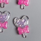 Декор для творчества пластик "Леденец-сердечко с розовым бантом" 2,5х1,8 см - фото 9614156