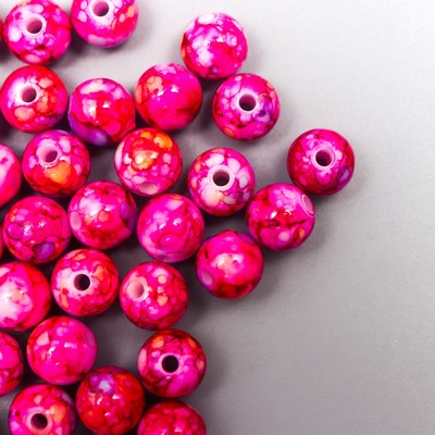 Бусины для творчества пластик "Мраморные. Фуксия" d=0,8 см набор 20 гр