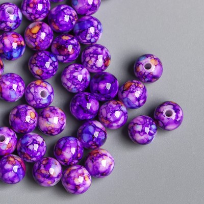Бусины для творчества пластик "Мраморные. Фиолет" d=0,8 см набор 20 гр