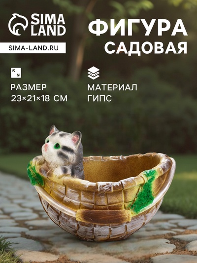 Фигурное кашпо из гипса «Котёнок в корзинке», 23×21×18 см