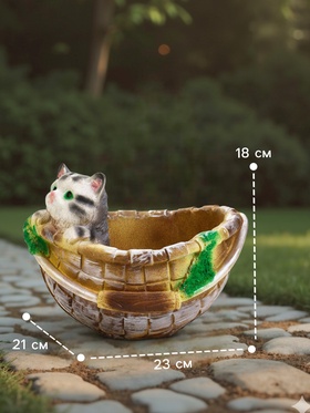 Фигурное кашпо из гипса «Котёнок в корзинке», 23×21×18 см