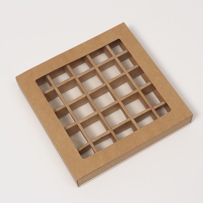 Коробка под 25 шт конфет с обечайкой, крафт, 22 х 22 х 3,5 см