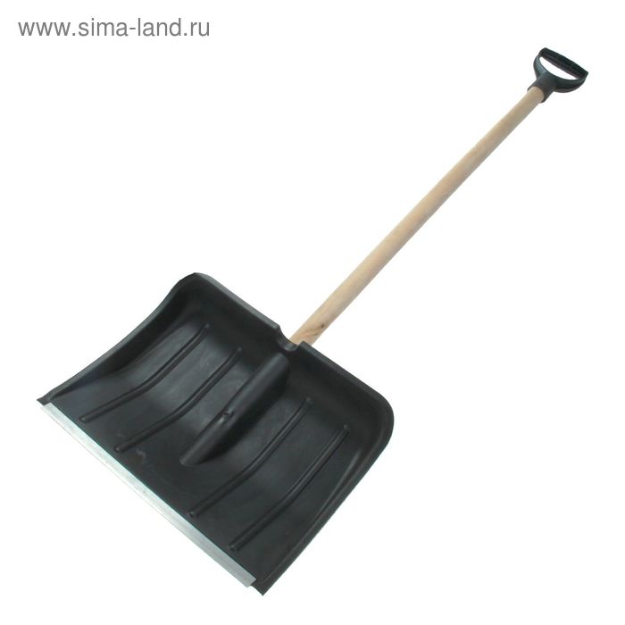 Лопата пластиковая, ковш 370 × 480 мм, с алюминиевой планкой, деревянный черенок, с ручкой - Фото 1