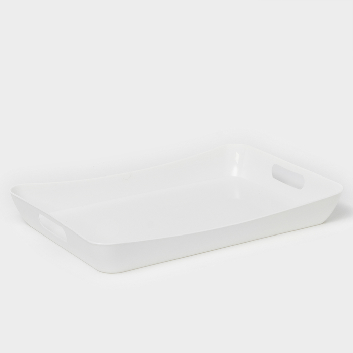 Поднос с ручками BEROSSI «Рондо», пластик, 42.2×28.2×5.2 см, белый - Фото 1