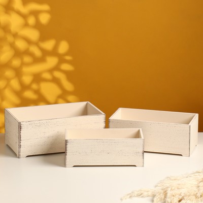 Набор ящиков деревянных "Прованс" 3 в 1 (25х14,5х10; 23х12,5х9; 21х10х8)см бежевый