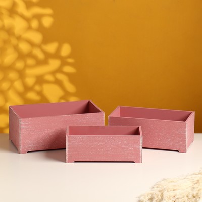 Набор ящиков деревянных "Прованс" 3 в 1 (25х14,5х10; 23х12,5х9; 21х10х8)см розовый коралл