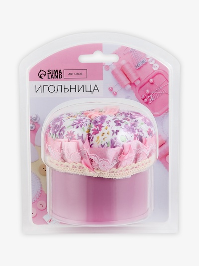 Игольница со шкатулкой для хранения мелочей, 8×7.8×7.8 см, цвет розовый