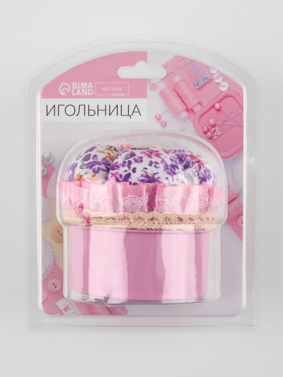 Игольница со шкатулкой для хранения мелочей, 8×7.8×7.8 см, цвет розовый