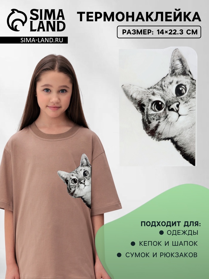 Термонаклейка «Любопытный кот», 14×22.3 см