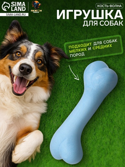 Плавающая игрушка для собак Пижон Premium «Кость-волна», 12.5×4 см, вспененный TPR, голубая