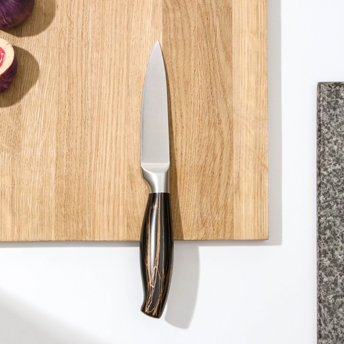 Нож для овощей кухонный Доляна Zeus, лезвие 9,5 см, цвет чёрный - Фото 1