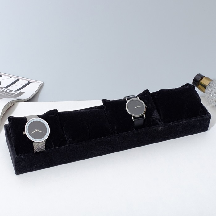 Подставка для часов, браслетов, флок, 4 места, 33×8×3,5 см, цвет чёрный - фото 1882361953