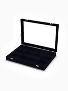 Шкатулка для украшений 12 ячеек, стеклянная крышка, 35×24×4.5 см, чёрная - Фото 5