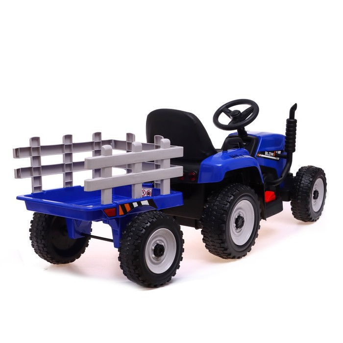 Электромобиль «Трактор», с прицепом, EVA колеса, кожаное сидение, цвет синий - фото 1907391475