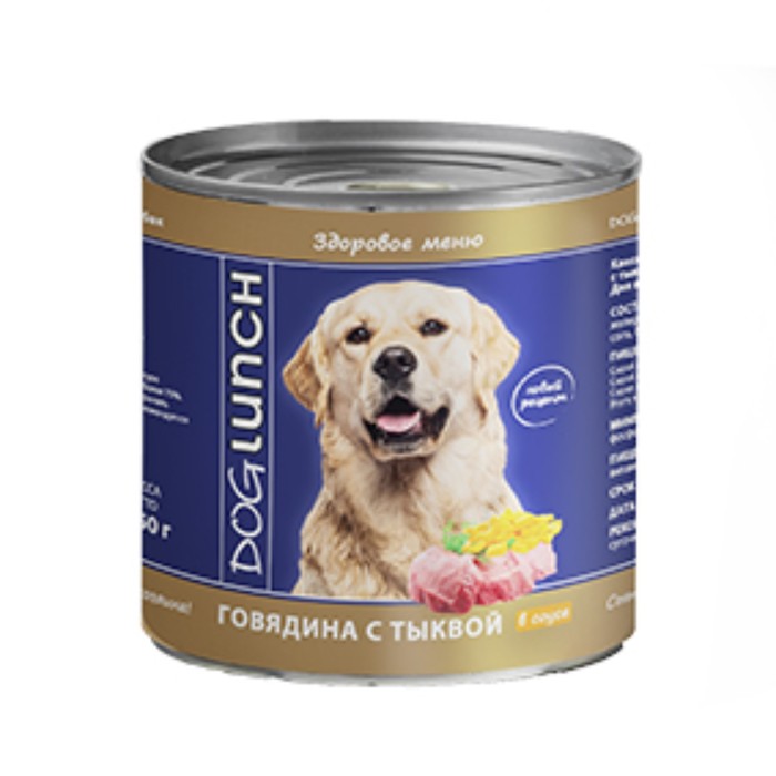 

Влажный корм Dog Lunch для собак, говядина с тыквой в соусе, 750 г