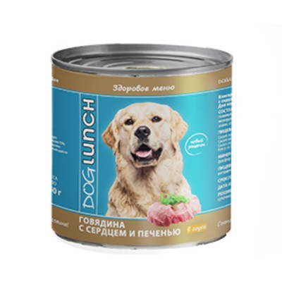 Влажный корм Dog Lunch для собак, говядина с сердцем и печенью в соусе, 750 г