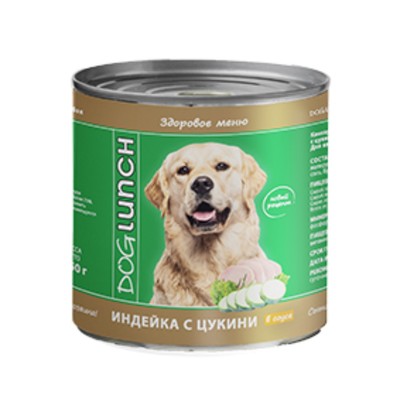 Влажный корм Dog Lunch для собак, индейка с цукини в соусе, 750 г