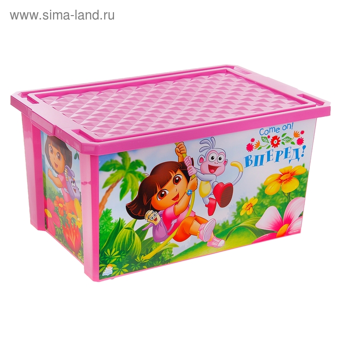 Ящик для игрушек на колесах "Даша Путешественница", 57 л, с крышкой, цвет розовый - Фото 1