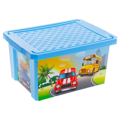 Ящик для игрушек City Cars с крышкой, 17 л, цвет голубой