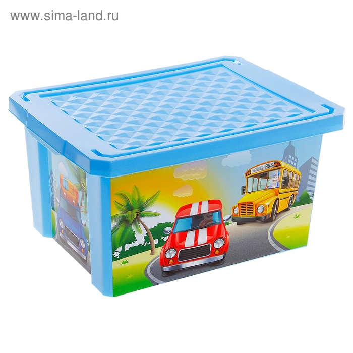 Ящик для игрушек City Cars с крышкой, 17 л, цвет голубой - Фото 1