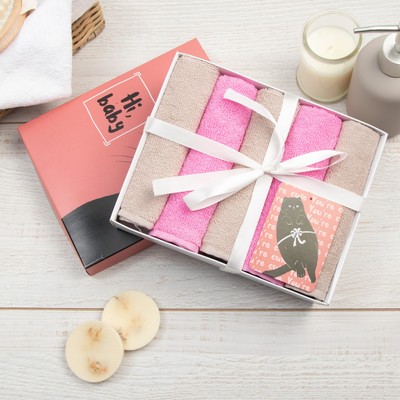 Махровые полотенца «Этель» Hi, baby, 30×30 см - 5 шт., хлопок 100%