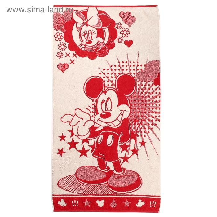 Полотенце махровое Disney Mickey Stars цв красный, 70*130 см, хлопок 100%, 460 гр/м - Фото 1