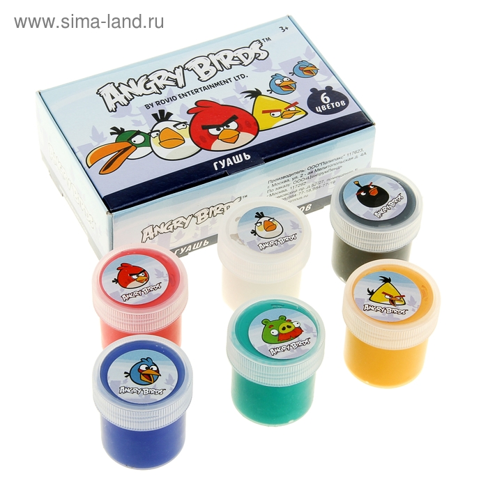 Гуашь 6 цветов Angry birds - Фото 1