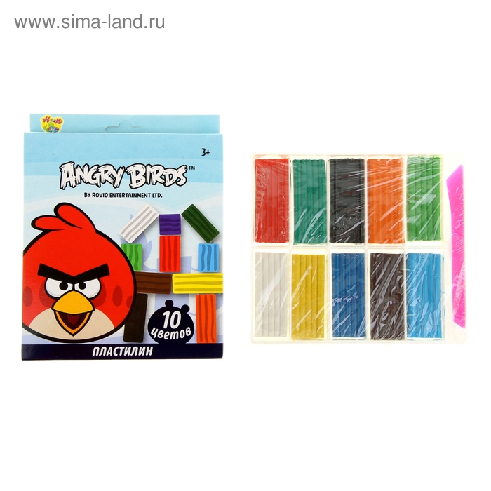 Пластилин 10 цветов 200гр Angry birds - Фото 1