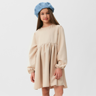 Платье для девочки MINAKU: Casual Collection, бежевое, рост 122-128 см