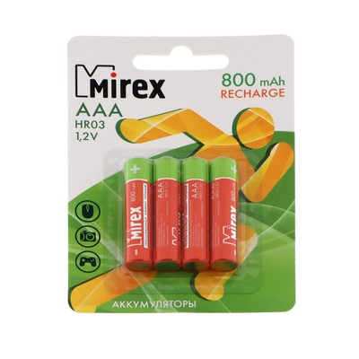 Аккумулятор Mirex, Ni-Mh, AAA, HR03-4BL, 1.2 В, 800 мАч, блистер, 4 шт.