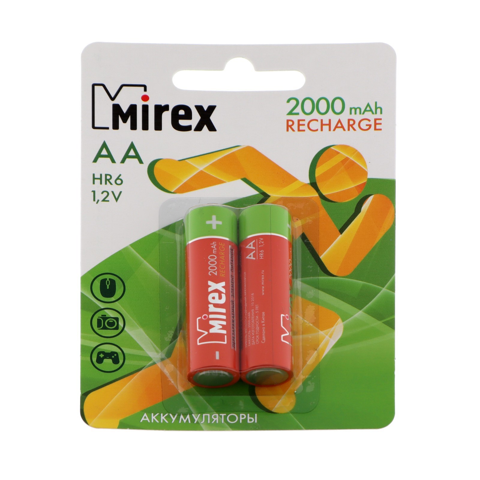 Аккумулятор Mirex, Ni-Mh, AA, HR6-2BL, 1.2В, 2000 мАч, блистер, 2 шт ...