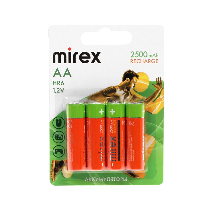 Аккумулятор Mirex, Ni-Mh, AA, HR6-4BL, 1.2В, 2500 мАч, блистер, 4 шт. - Фото 1